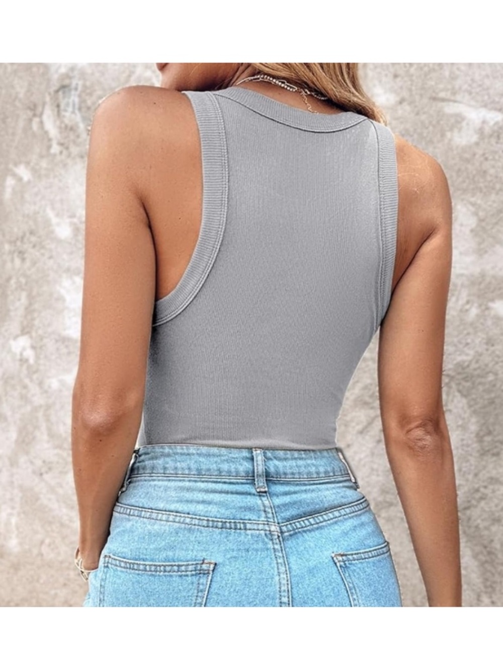 Ribbed Tank Top with Built-In Bra Padding - Picture 3 of 5